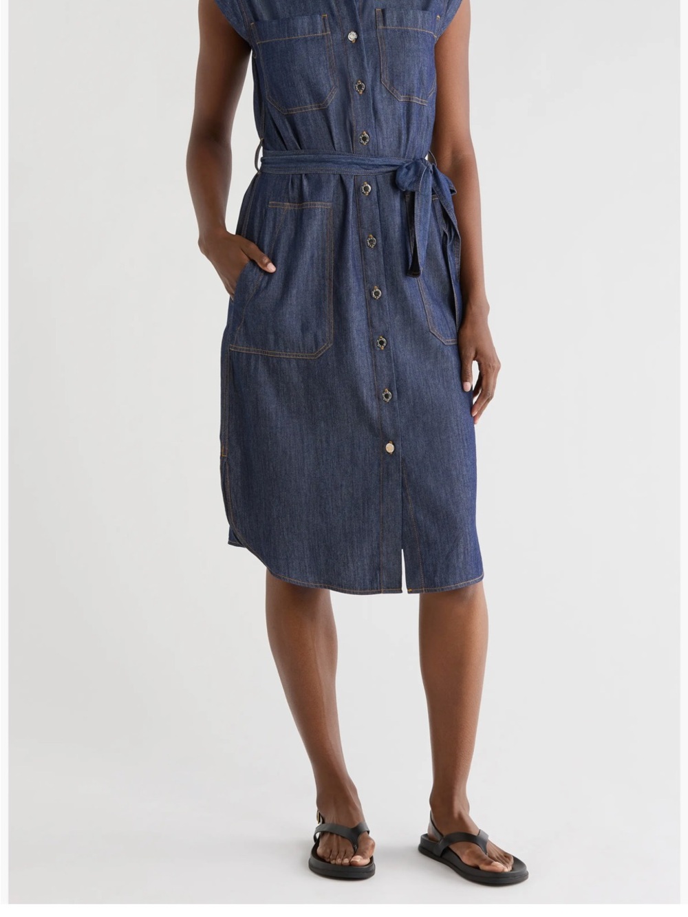 NWTS DKNY Dark Blue Denim Button Up Shirt Dress Sz. 12 Summertime Ready